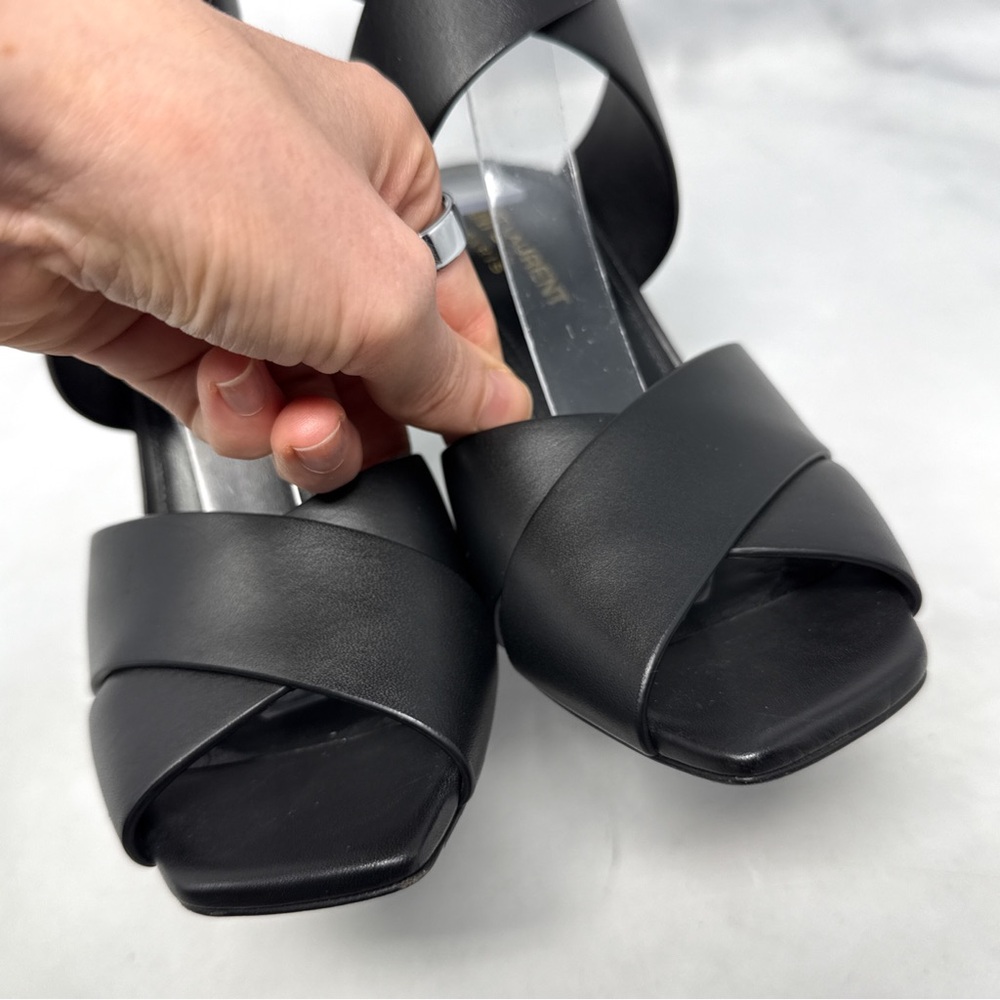 Saint Laurent Oak 100 Buckle Strappy Square Toe Sandal Block Heels Glam Black 36 - Picture 6 of 15